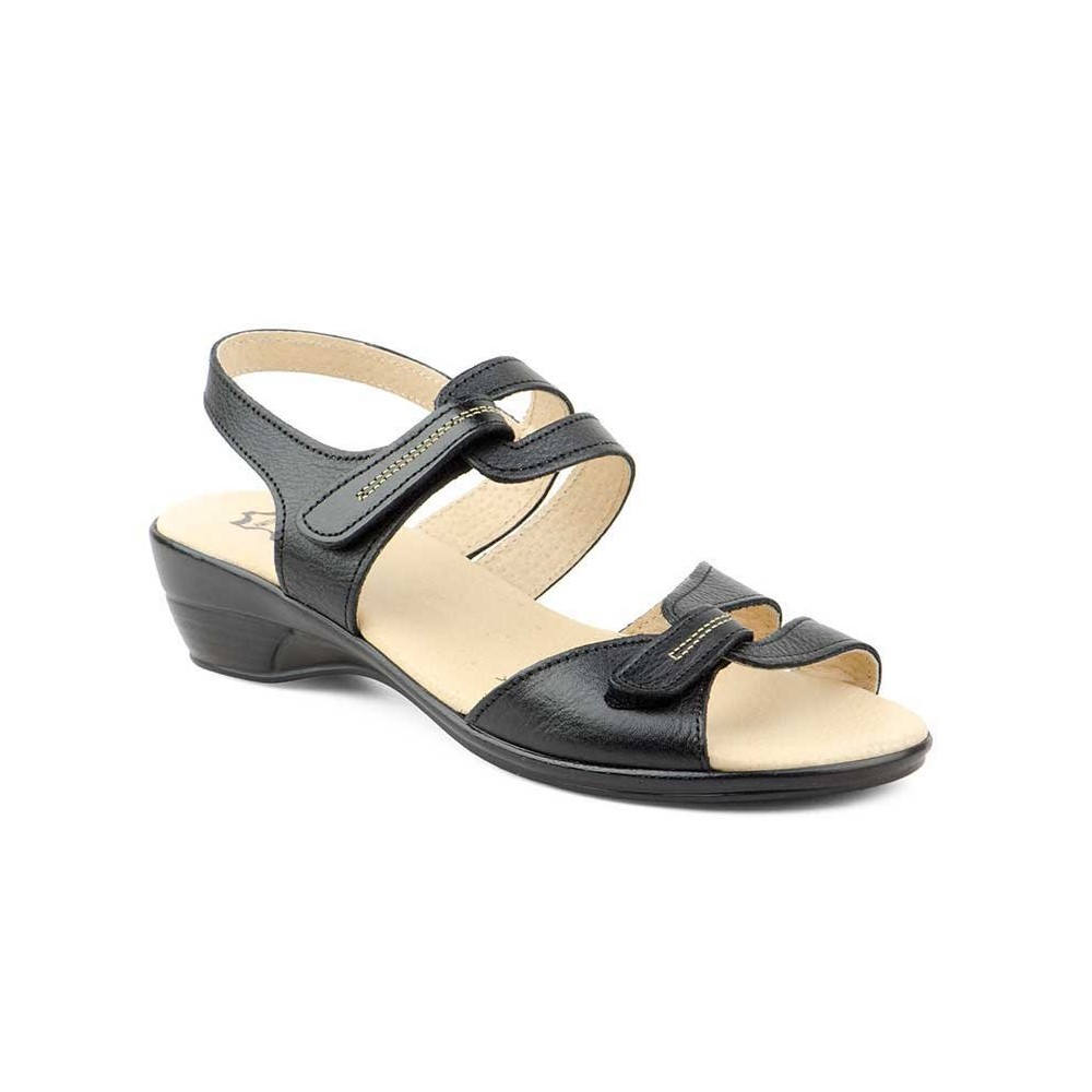 Women's Velcro Black Leather Sandal